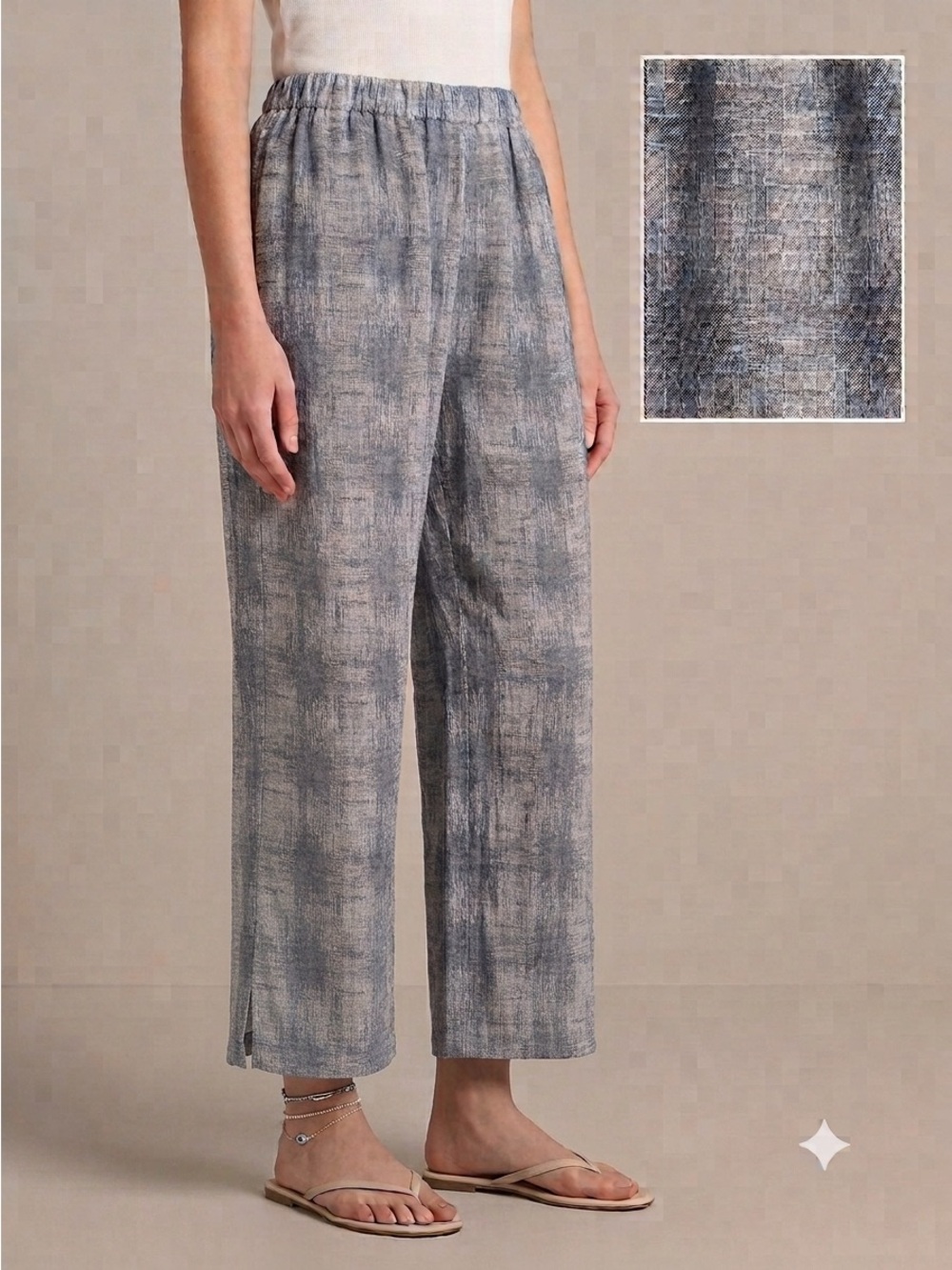 Chalet Houndstooth Open Weave Wide Leg Linen Pants - Small